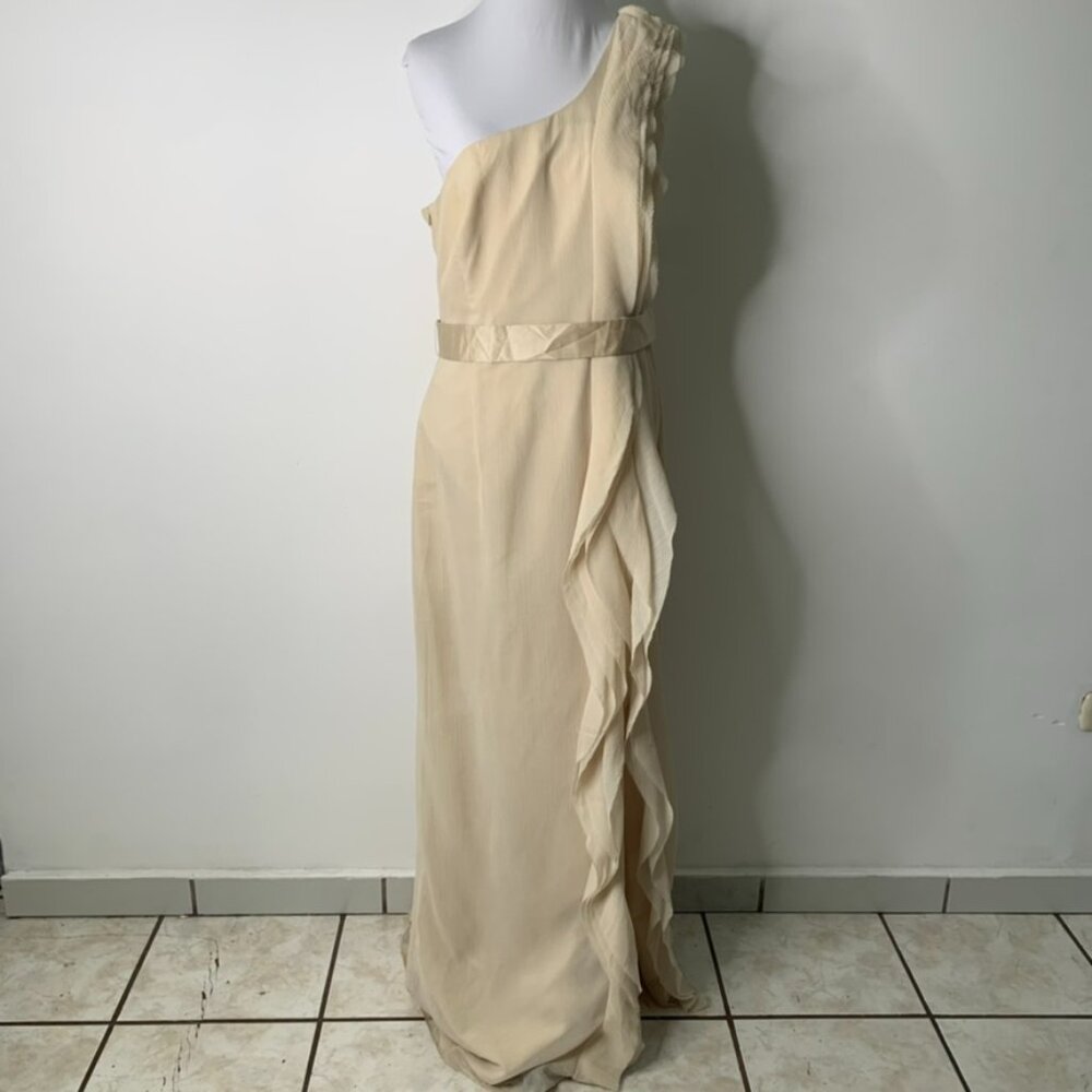 White Vera Wang Women's Bridal Cream One Shoulder Chiffon Maxi Dress Size 12